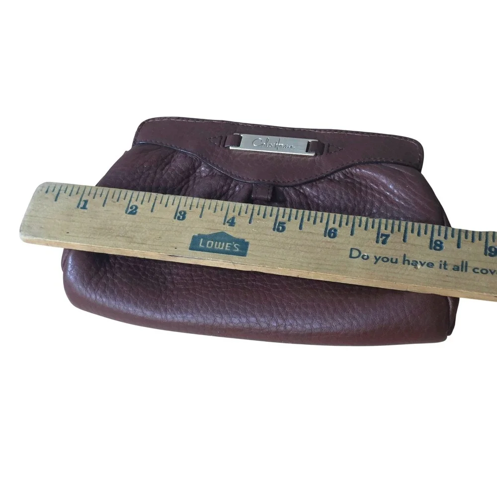 Cole Haan Small Brown Pebbled Leather Pleated Clutch Bag‎ Gold Logo Plate
